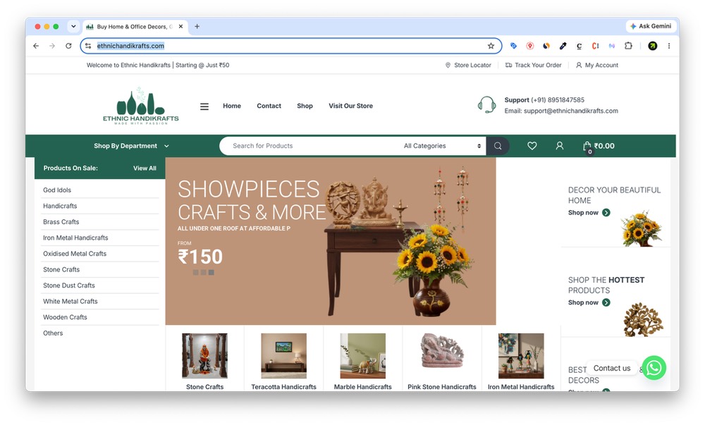 Ethnic Handikrafts website home page
