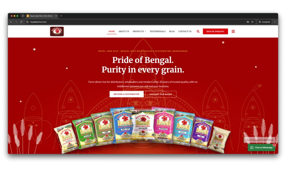 Royal Jaba Rice website home page